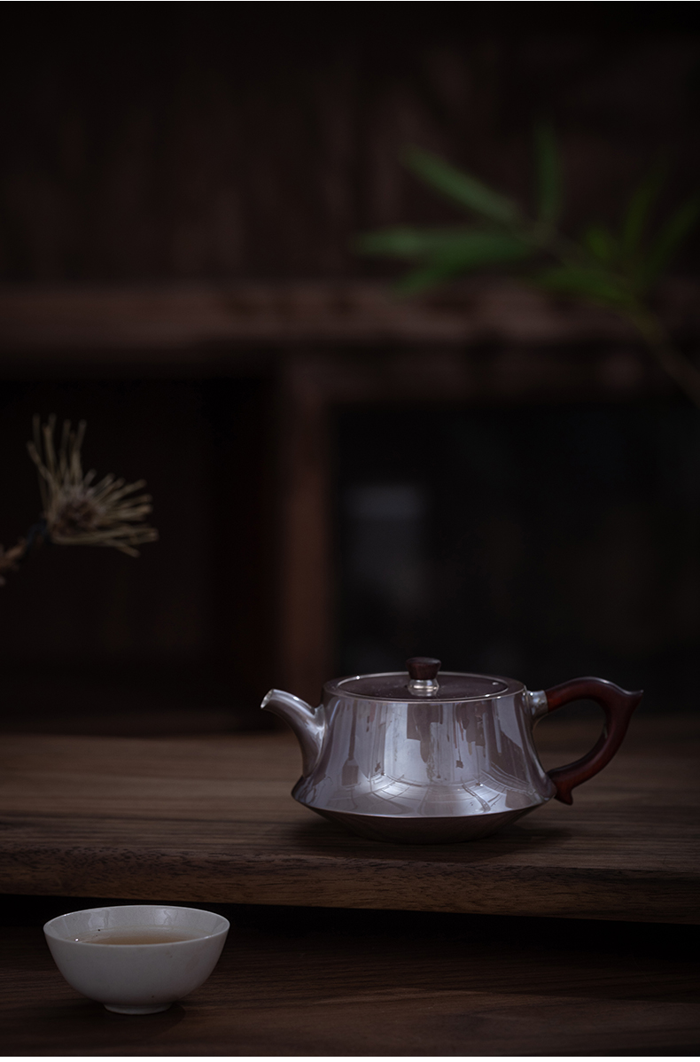 蜂鸟&茶家十职 防烫木把木钮紫皮缸形平盖纯手工银壶茶壶轻奢茶具