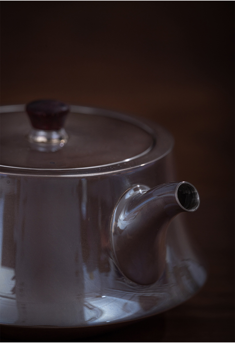 蜂鸟&茶家十职 防烫木把木钮紫皮缸形平盖纯手工银壶茶壶轻奢茶具