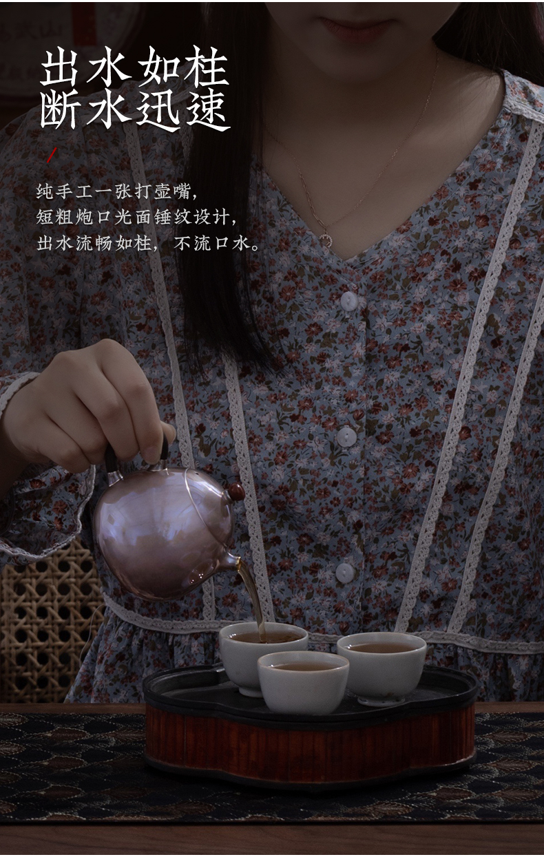 蜂鸟工坊 手望大师 防烫把南红钮紫皮茄子包金嘴纯银小茶壶泡茶壶茶具