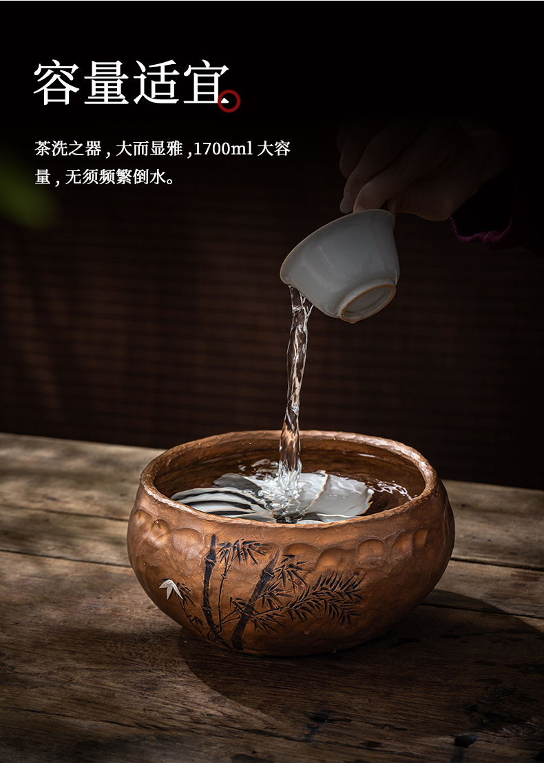 蜂鸟【文创】纯铜茶洗缸水盂高档轻奢建水家用大号茶渣缸茶具配件