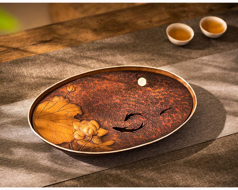 蜂鸟工坊【文创】干泡茶盘现代简约家用小茶台紫砂纯铜干泡台壶承茶具