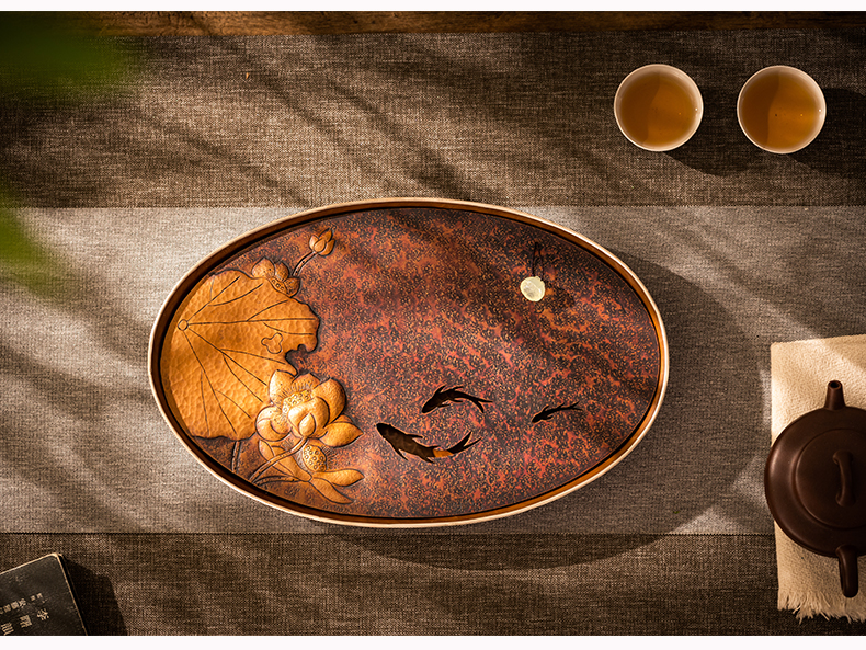 蜂鸟工坊【文创】干泡茶盘现代简约家用小茶台紫砂纯铜干泡台壶承茶具