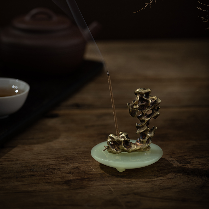 蜂鸟【文创】茶台喝茶铜器摆件茶宠装饰 香插盖置两用茶道配件