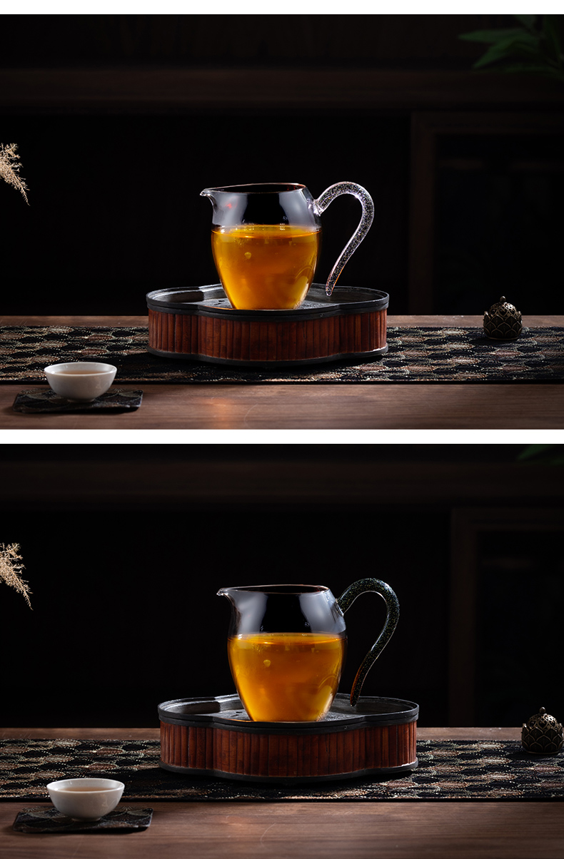 蜂鸟【文创】彩把透明玻璃公道杯加厚耐热分茶器过滤公杯匀杯茶具