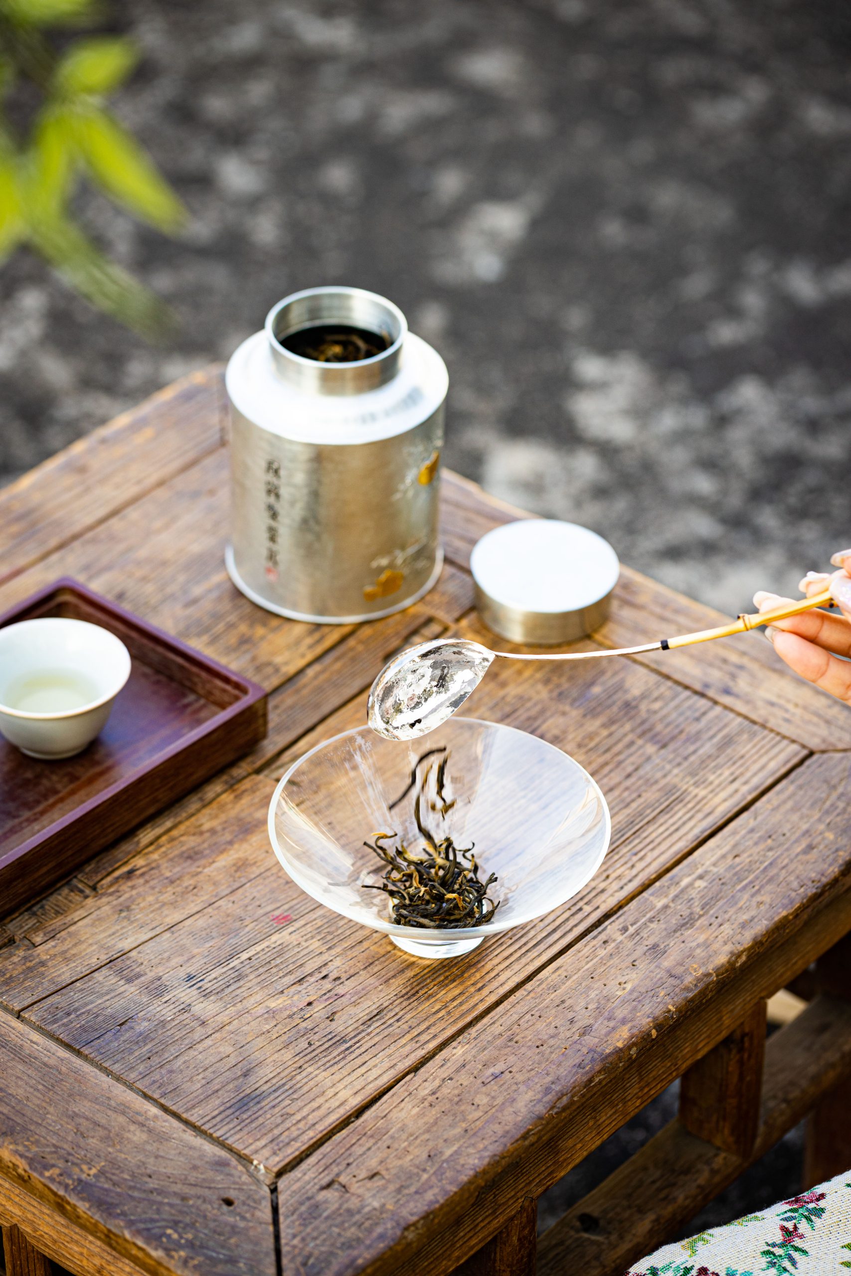 纯银茶勺，落茶于饮，天然湘妃竹，自成风景